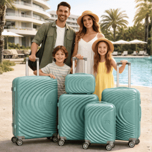 Висок клас авио спинъри ТR TURQOISE ABS- 5 броя, разширяващи се,  четири въртящи колелца,заключване с цифров шифър, всички екстри, куфари